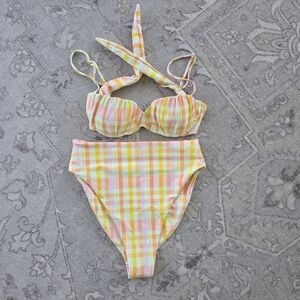Skatie Plaid Bikini Set in Pastel Colors High-waisted